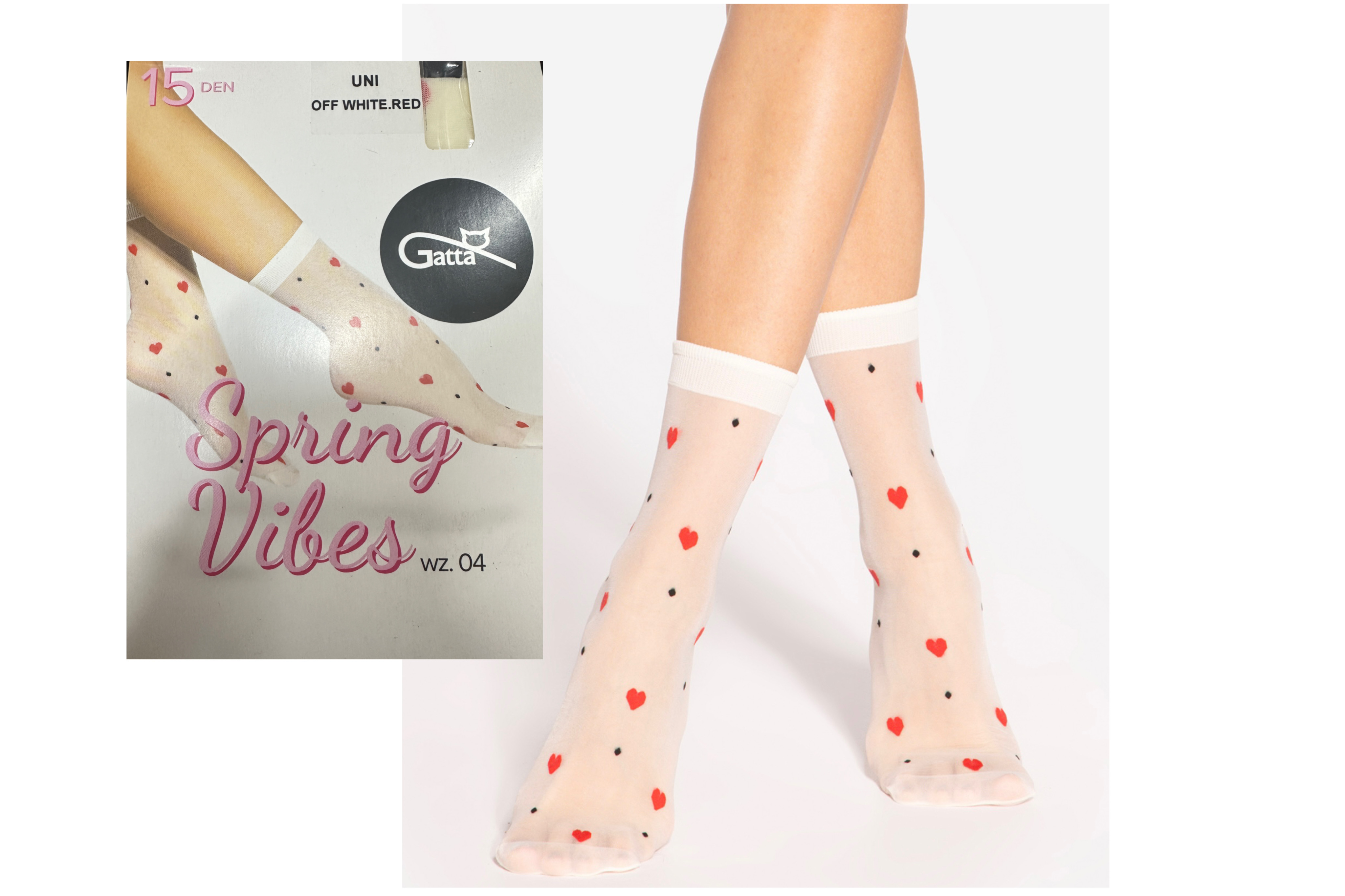 GATTA SPRING VIBES 04 Ponožky 15 DEN Off white.Red / UNI 1pár