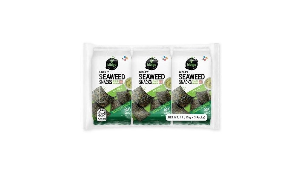 Bibigo pražená mořská řasa snack Wasabi 15 g (3x5g)