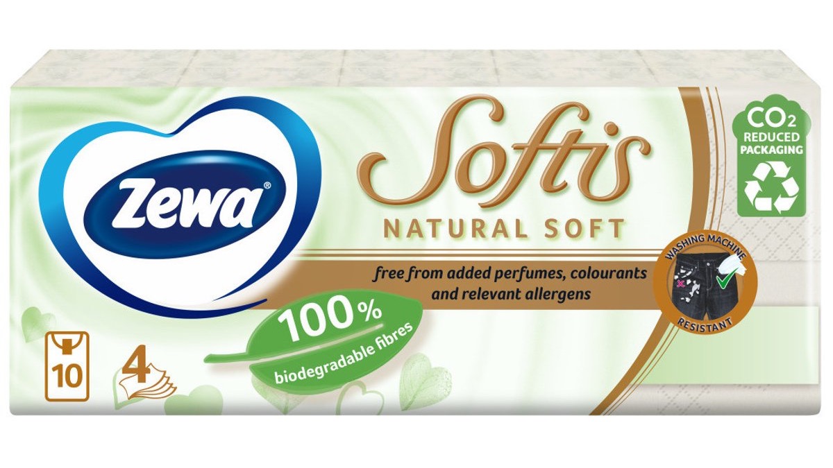 Zewa Softis Natural Soft papírové kapesníčky 4 vrstvé 10 x 9 ks
