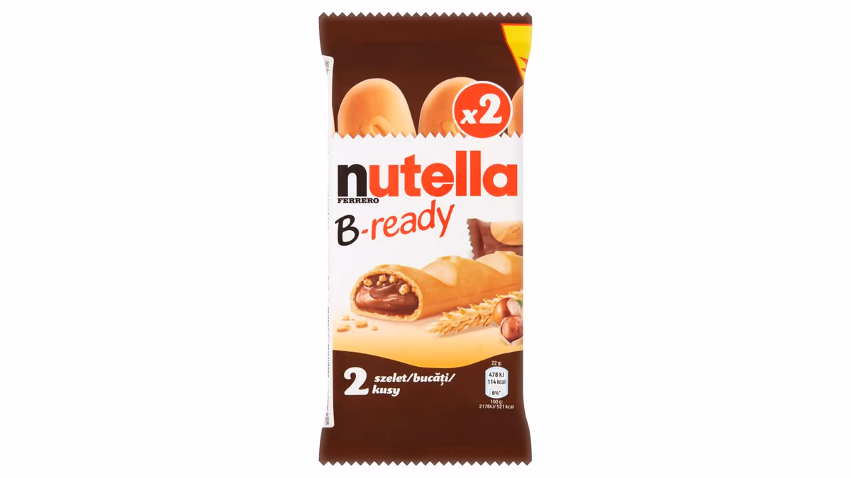 Nutella B-ready Křupavá oplatka plněná lískooříškovou pomazánkou s kakaem a křupkami 2 x 22g