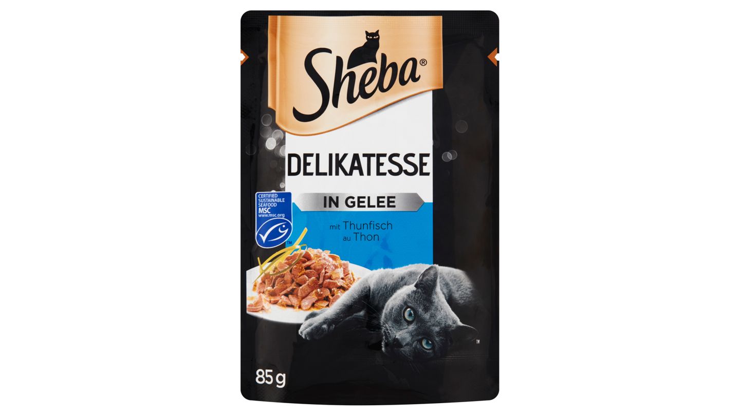 Sheba Delikatesse in Gelee Kompletní mokré krmivo pro dospělé kočky s tuňákem 85g