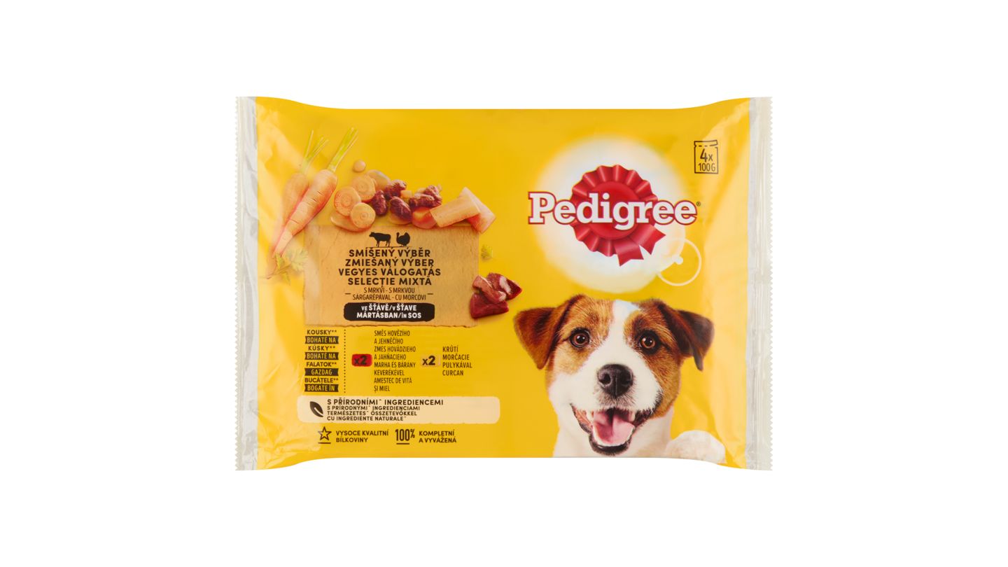 Pedigree Vital Protection 100% kompletní výživa ve šťávě masový výběr s mrkví, 4x100 g