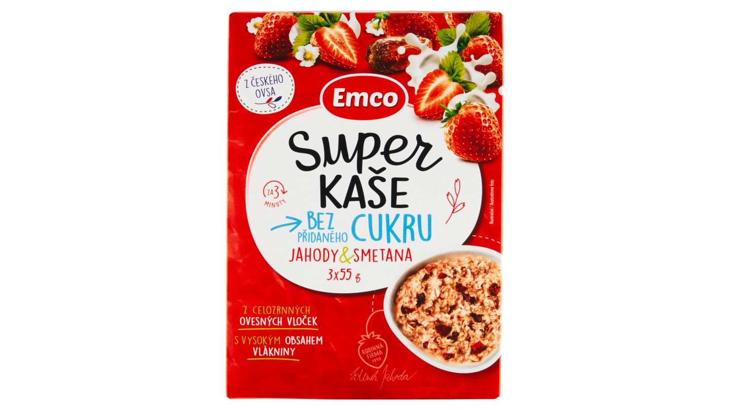 Emco Super kaše jahody & smetana 3 x 55g (165g)