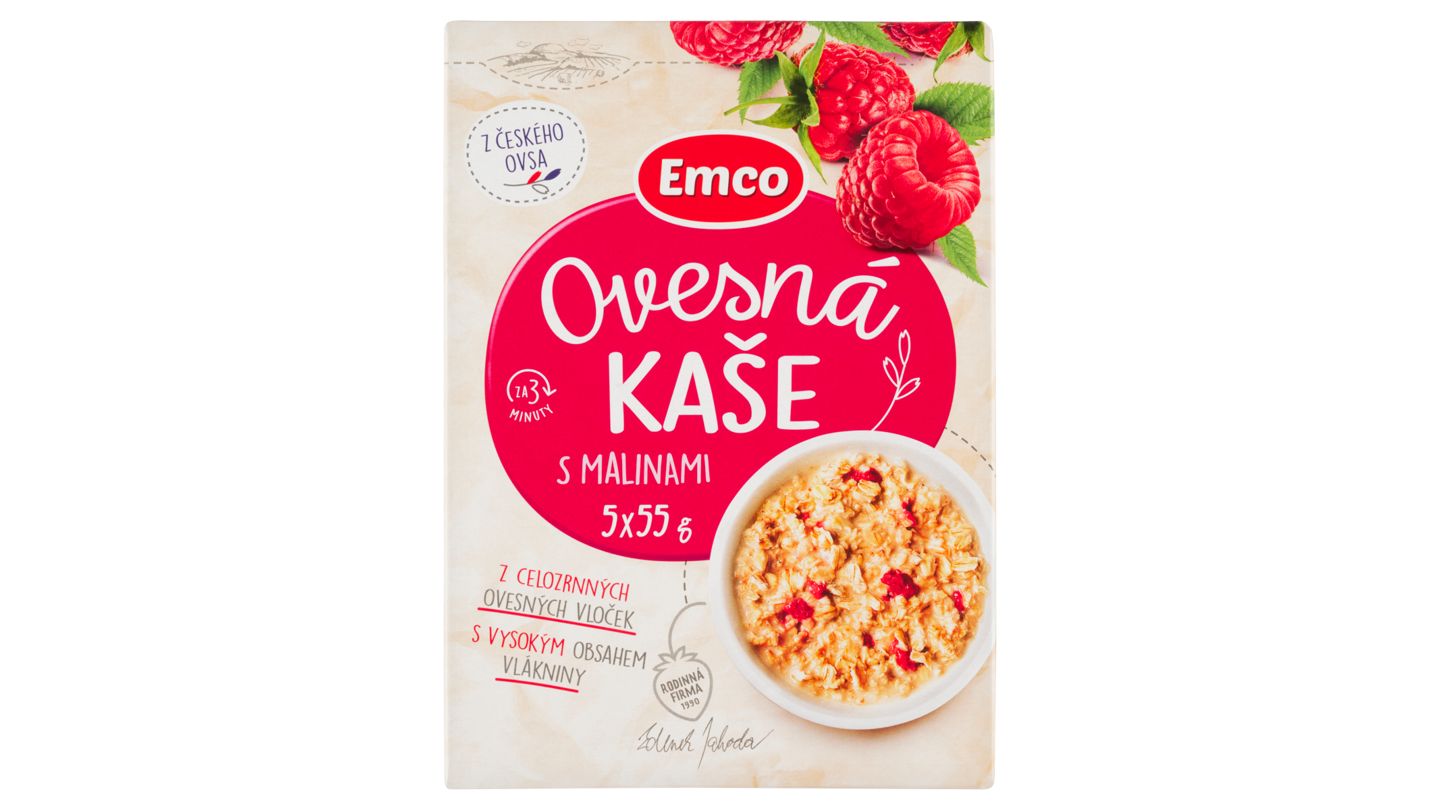 Emco Ovesná kaše s malinami 5 x 55g (275g)