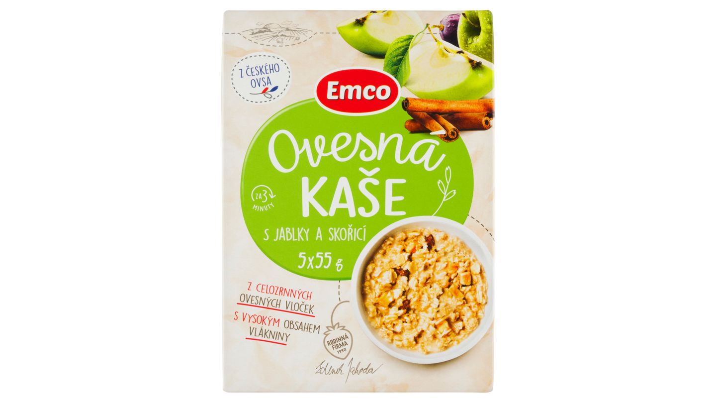 Emco Ovesná kaše s jablky a skořicí 5 x 55g (275g)