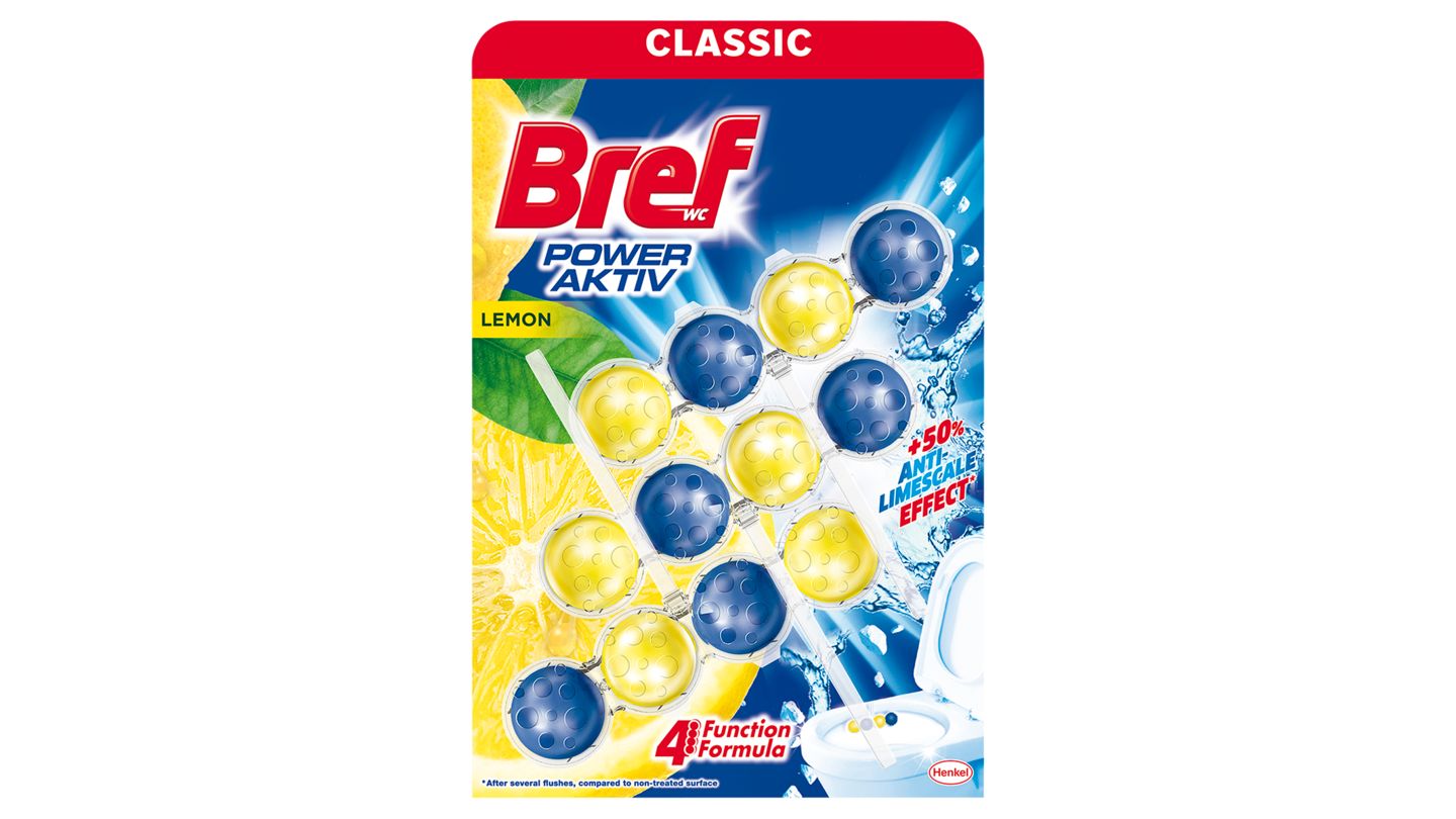 Bref Power Activ Lemon tuhý WC blok, 3 x 50 g