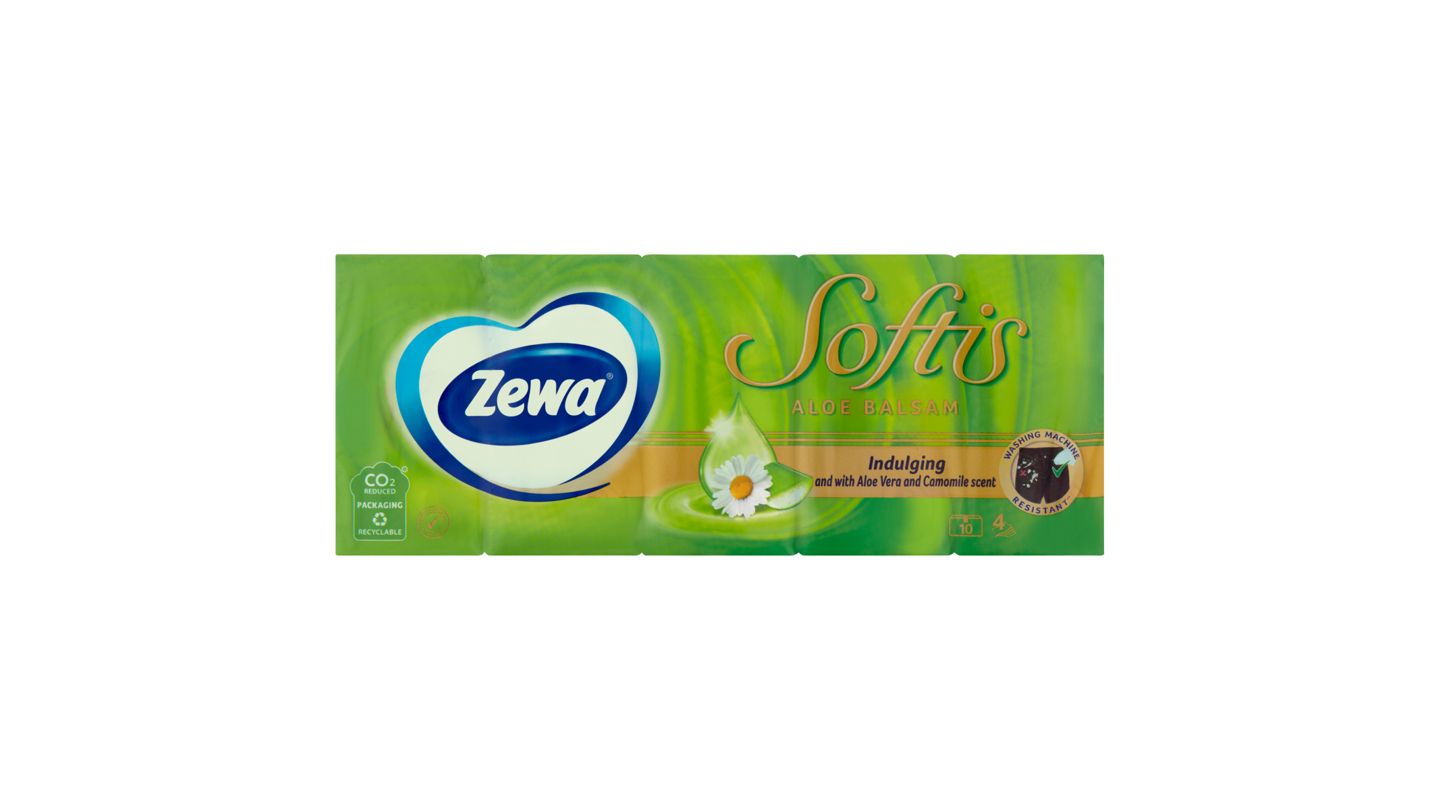 Zewa Softis Aloe Balsam papírové kapesníčky 4-vrstvé 10 x 9 ks