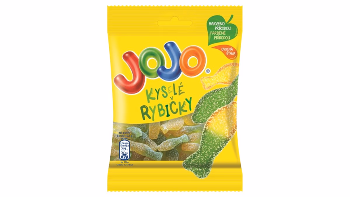 JOJO Kyselé rybičky želé bonbóny s ovocnými příchutěmi 80g