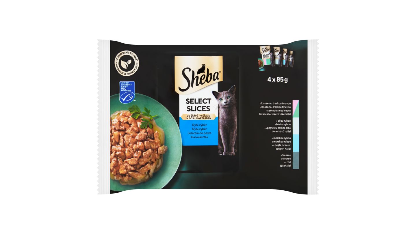 Sheba Select Slices rybí výběr ve šťávě 4 x 85g (340g)