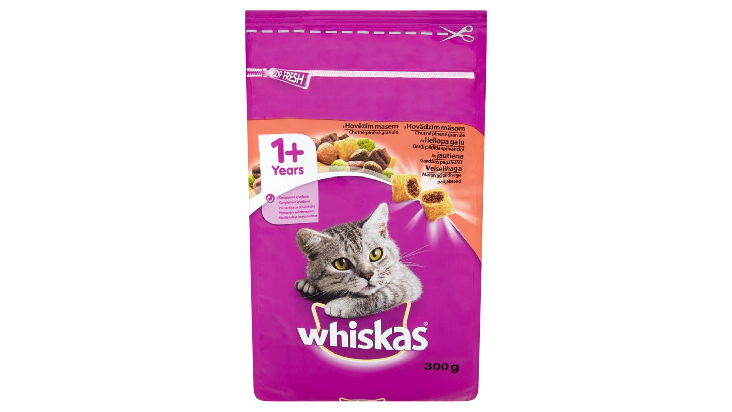 Whiskas Chutné plněné granule s hovězím masem 300g