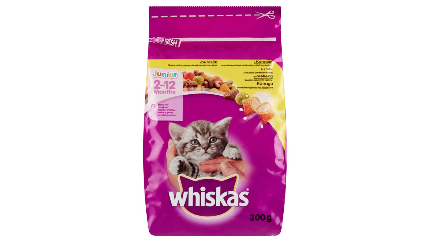 Whiskas Junior chutné plněné granule s lahodnou mléčnou náplní s kuřecím 300g