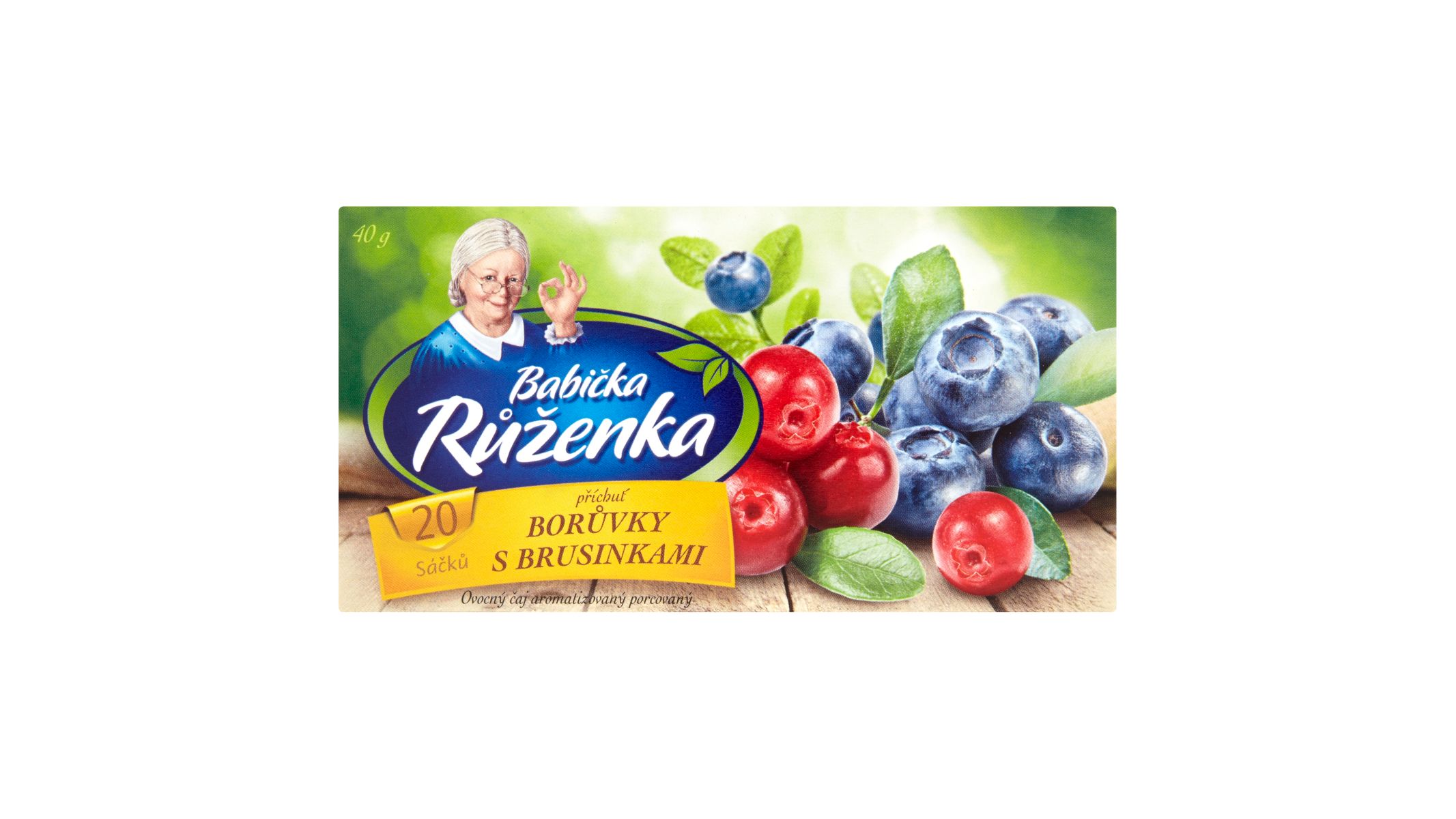 Babička Růženka Ovocný čaj s příchutí borůvek s brusinkami 20 x 2g