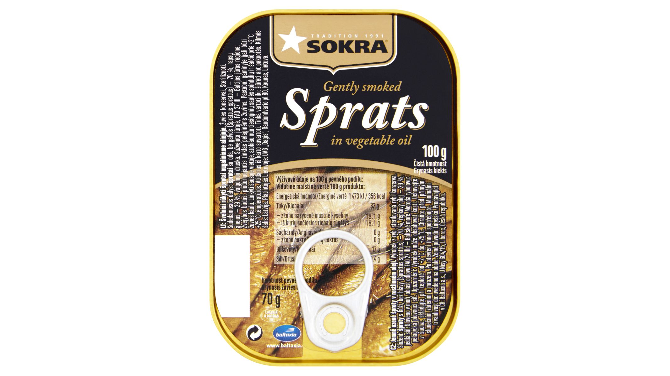 Sokra Jemně uzené šproty v rostlinném oleji 100g