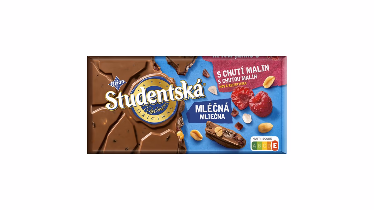 ORION STUDENTSKÁ PEČEŤ mléčná s chutí malin 170g