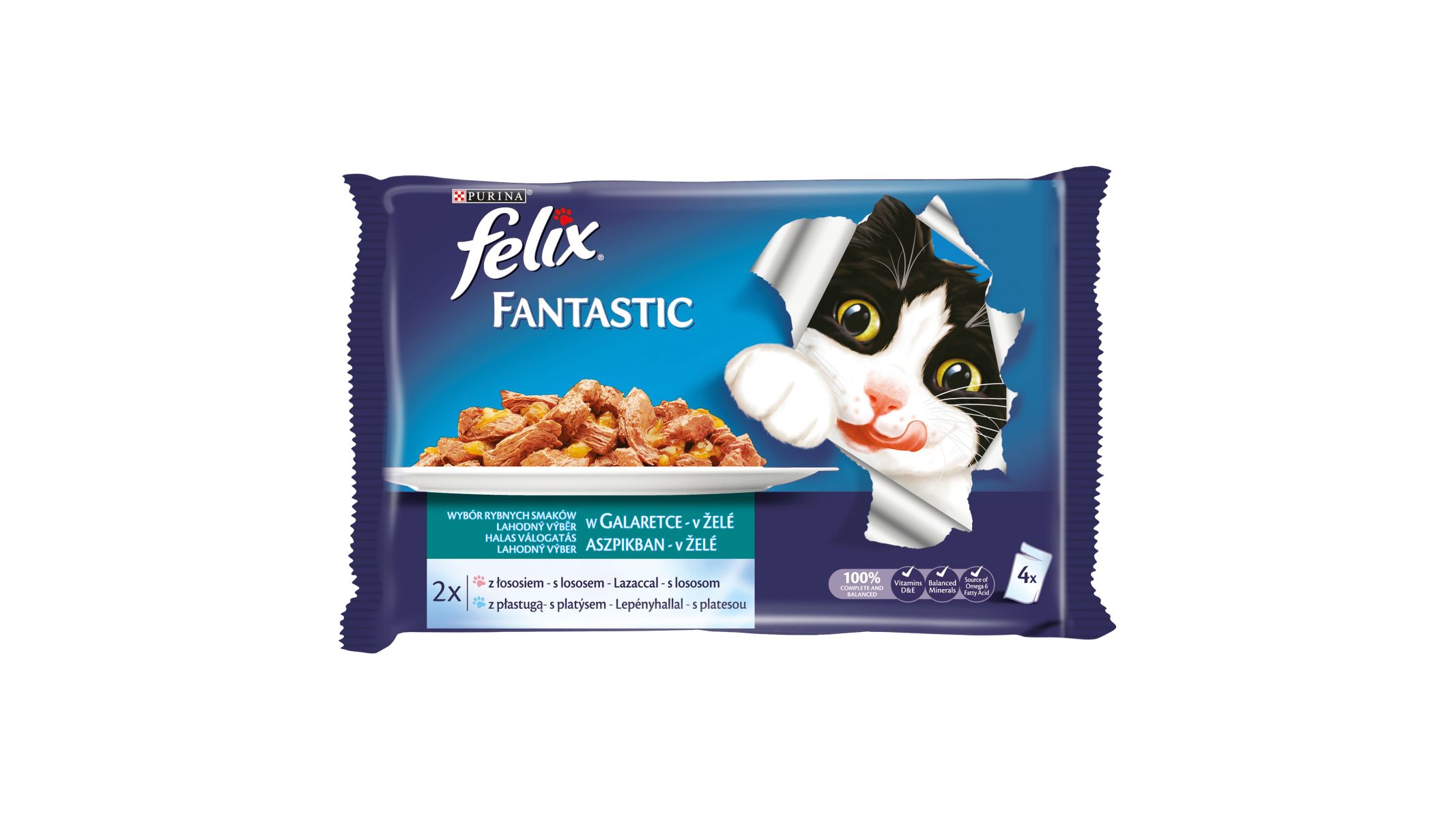 FELIX Fantastic s lososem a platýsem v želé 4 x 100g