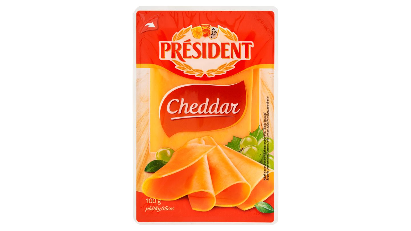 Président Cheddar plátkový sýr 100g