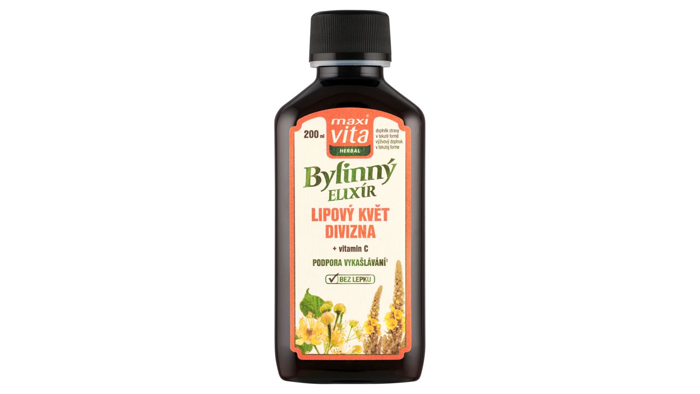 MaxiVita Herbal Bylinný elixír na kašel lípa divizna + vitamin C 200ml