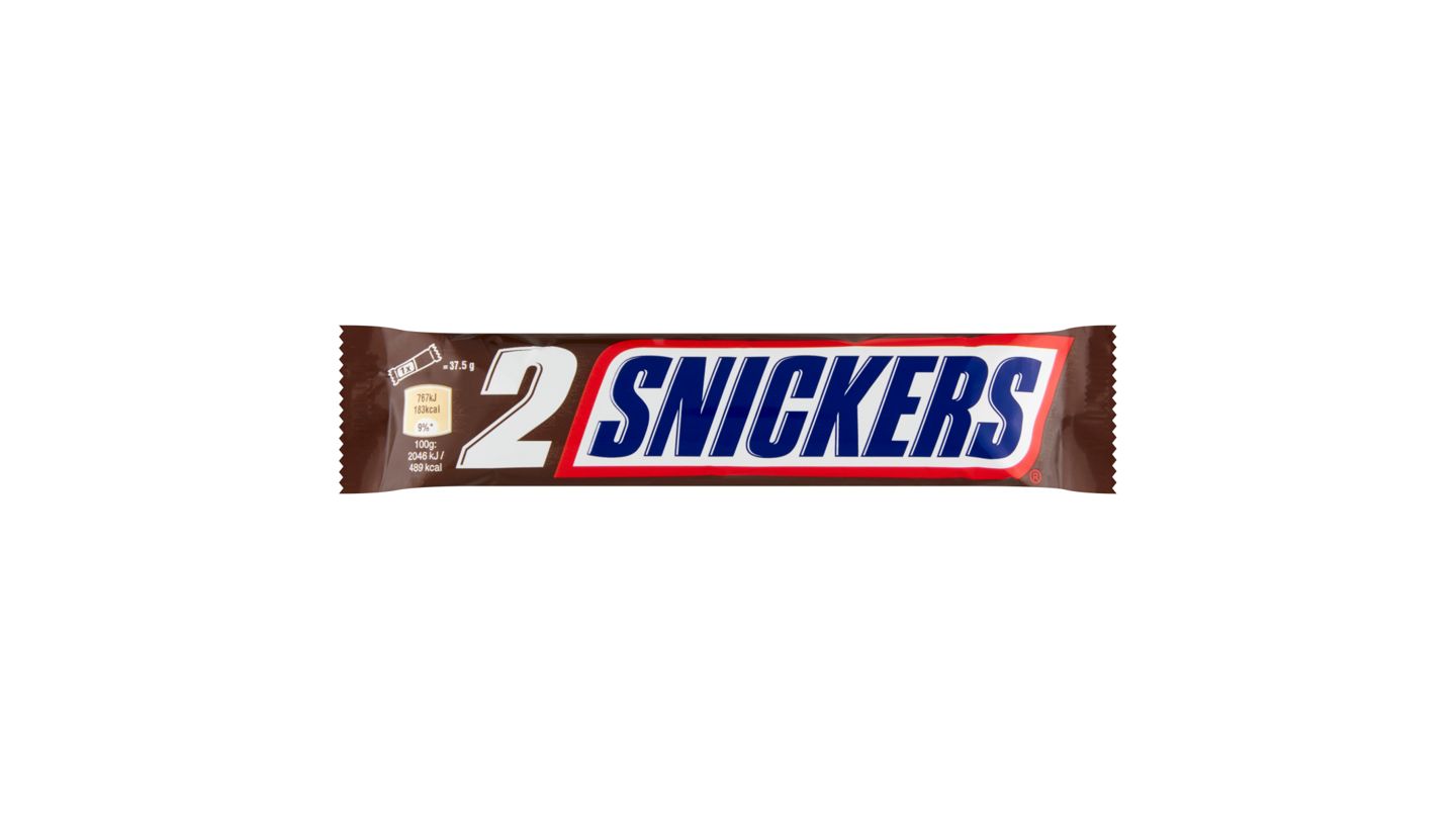 Snickers Mléčná čokoláda plněná nugátem, karamelem a praženými arašídy 2 x 37,5g (75g)