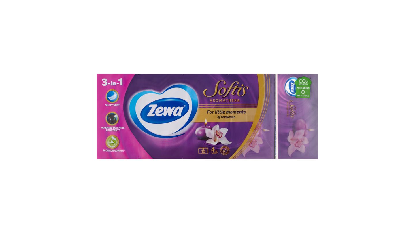 Zewa Softis Aromathera papírové kapesníčky 4 vrstvé 10 x 9 ks