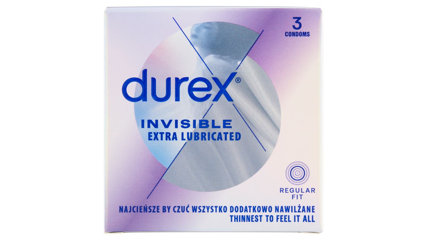 Durex Invisible Extra Lubricated Regular Fit kondomy 3 ks
