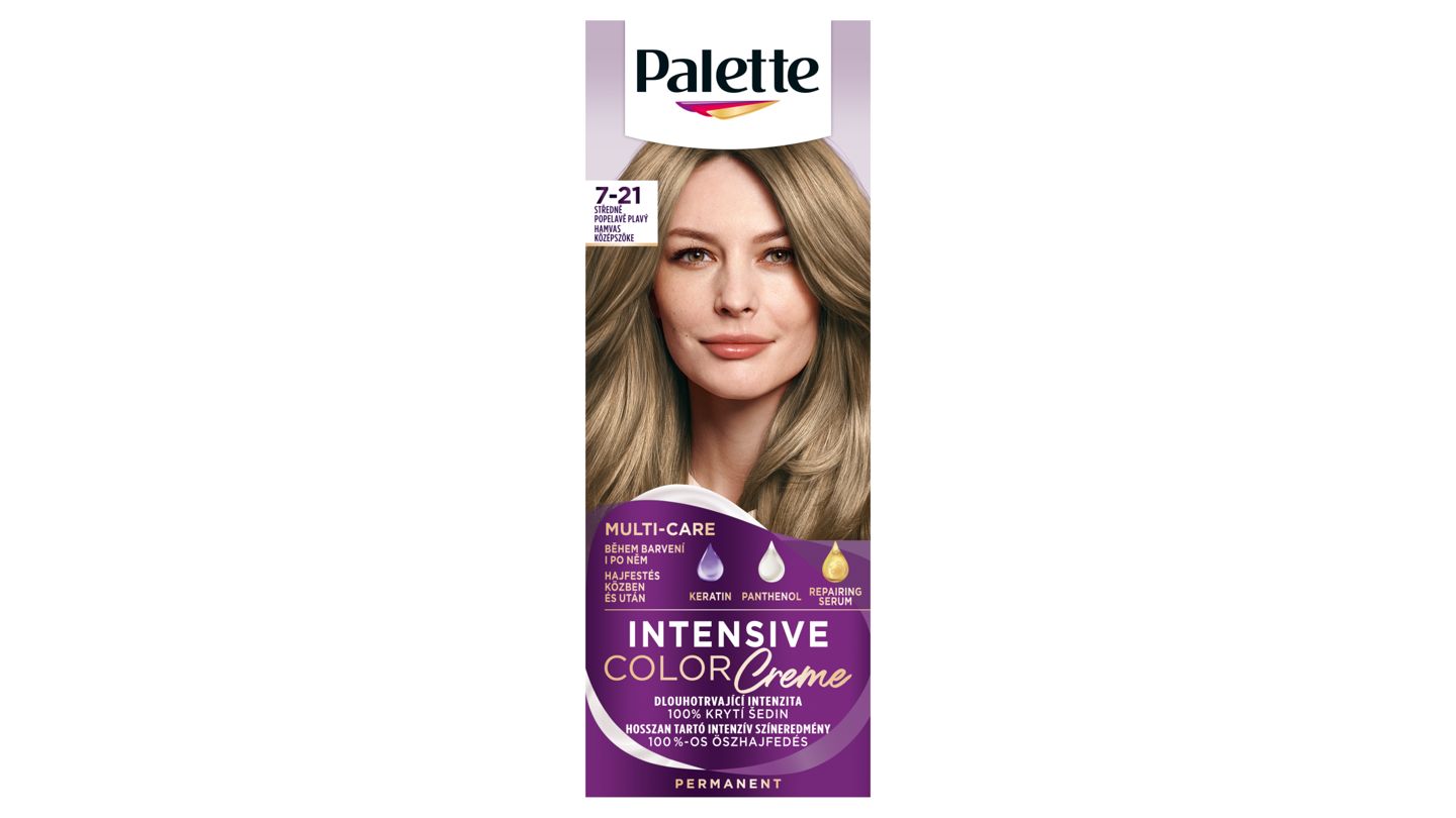 Palette Intensive Color Creme barva na vlasy středně popelavě plavý 7-21, 50ml