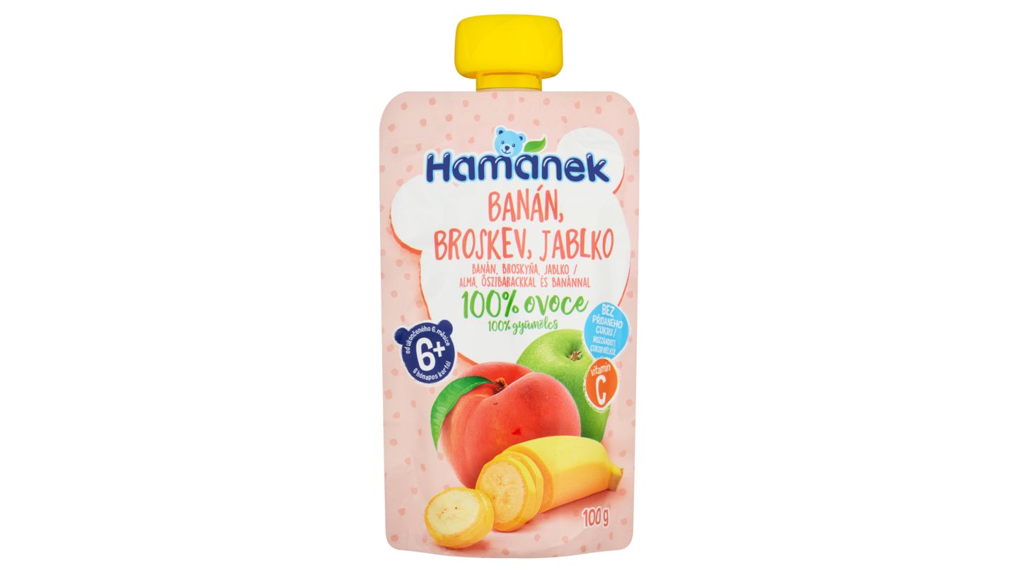 Hamánek Banán, broskev, jablko 100g kapsicka