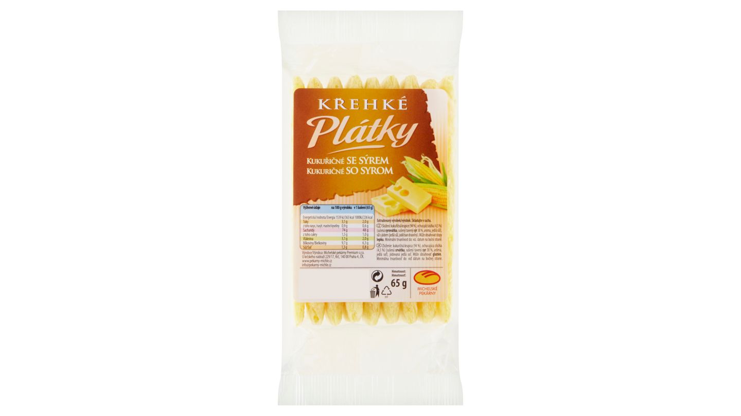 Michelské Pekárny Křehké plátky kukuřičné se sýrem 65g