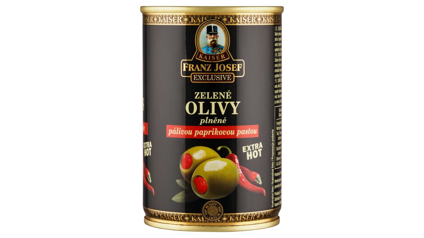 Franz Josef Kaiser Exclusive Zelené olivy plněné pálivou paprikovou pastou 300g