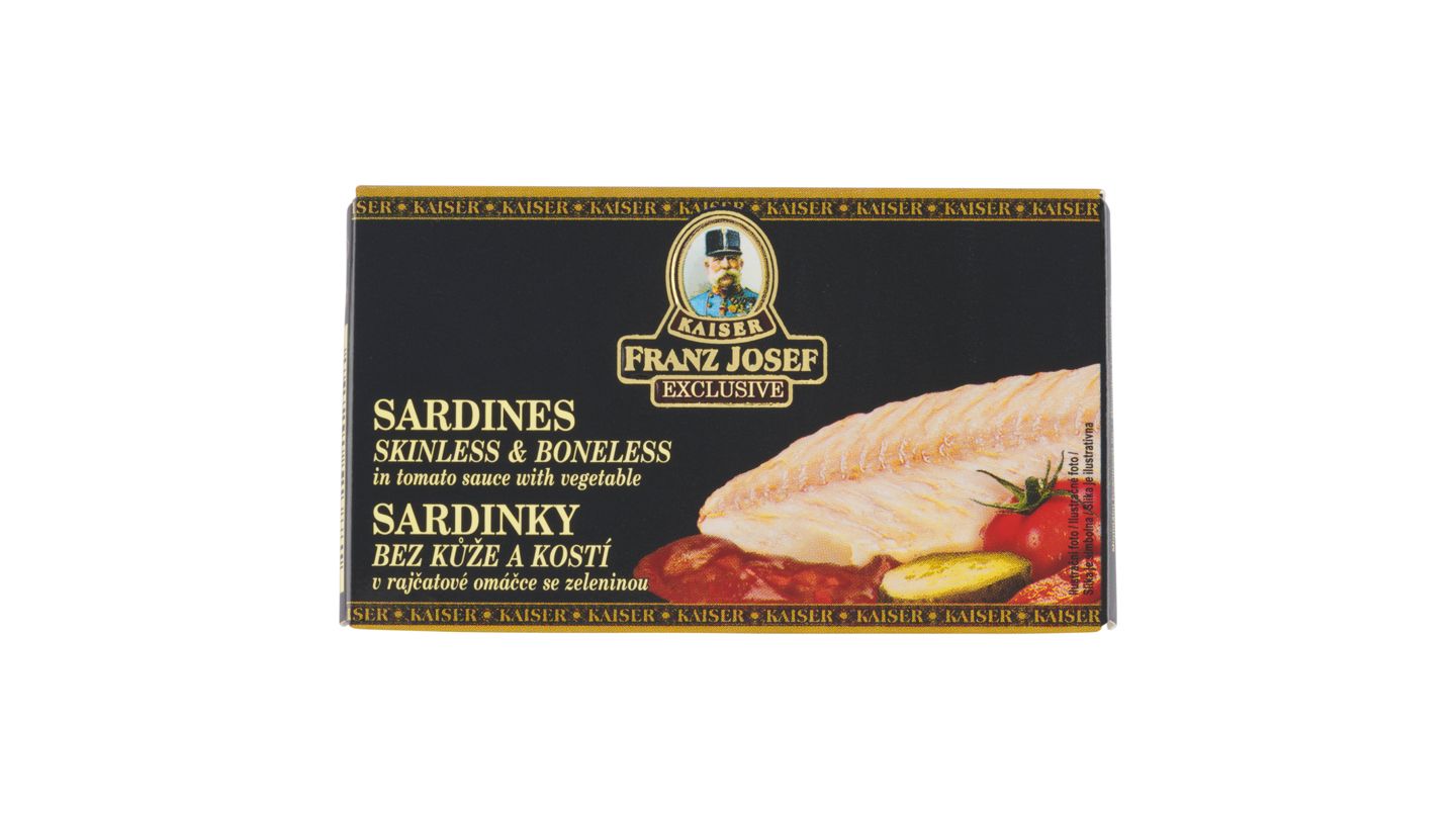 Franz Josef Kaiser Exclusive Sardinky filety bez kůže a kostí v rajčatové omáčce se zeleninou 90g