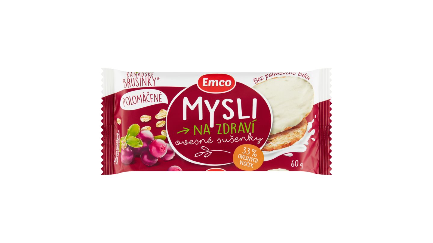 Emco Mysli na Zdraví Ovesné sušenky kanadské brusinky polomáčené 60g