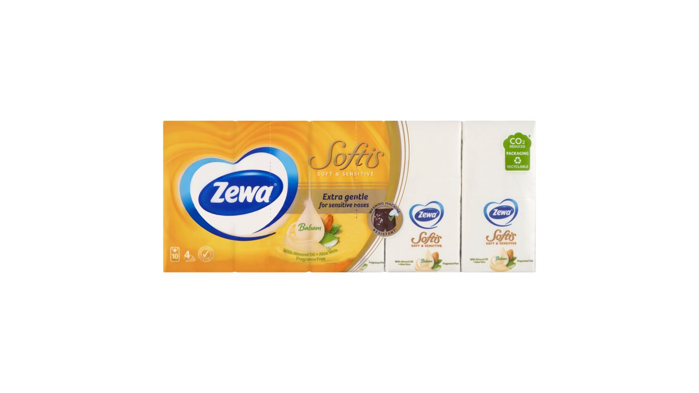 Zewa Softis Soft & Sensitive papírové kapesníčky 4-vrstvé 10 x 9 ks