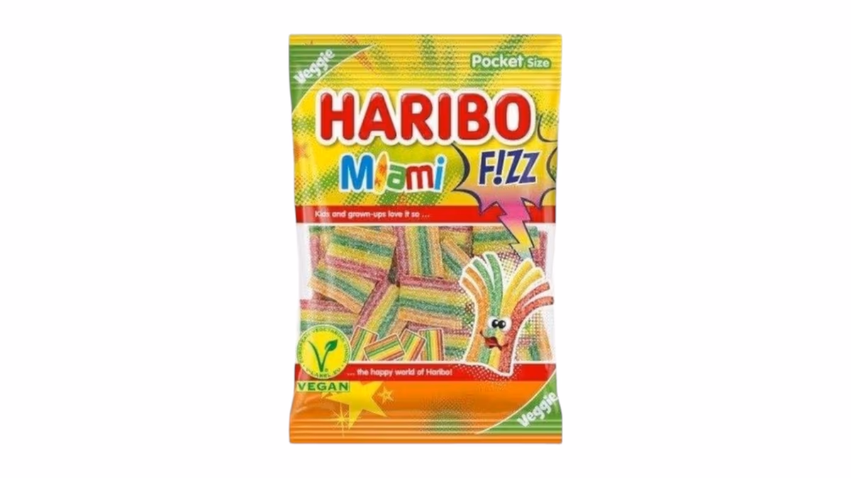 Haribo Miami F!ZZ Vegan kyselé želé duhy s ovocnými příchutěmi, 85 g