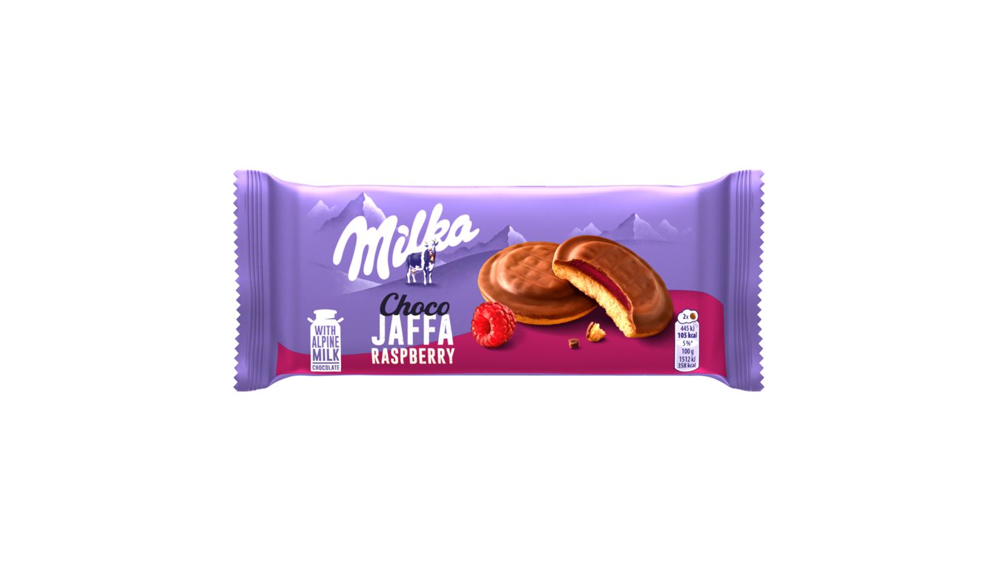 Milka Choco Jaffa jemné pečivo s želé s malinovou příchutí 147g