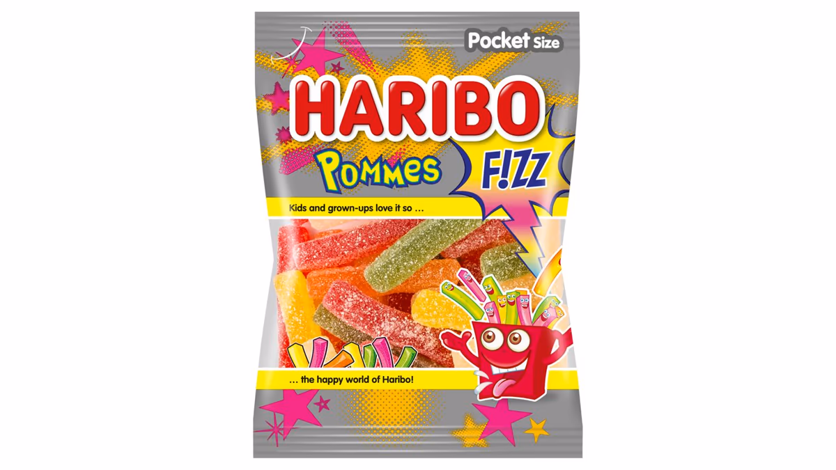 Haribo Pommes F!zz kyselé želé hranolky s ovocnými příchutěmi 100g