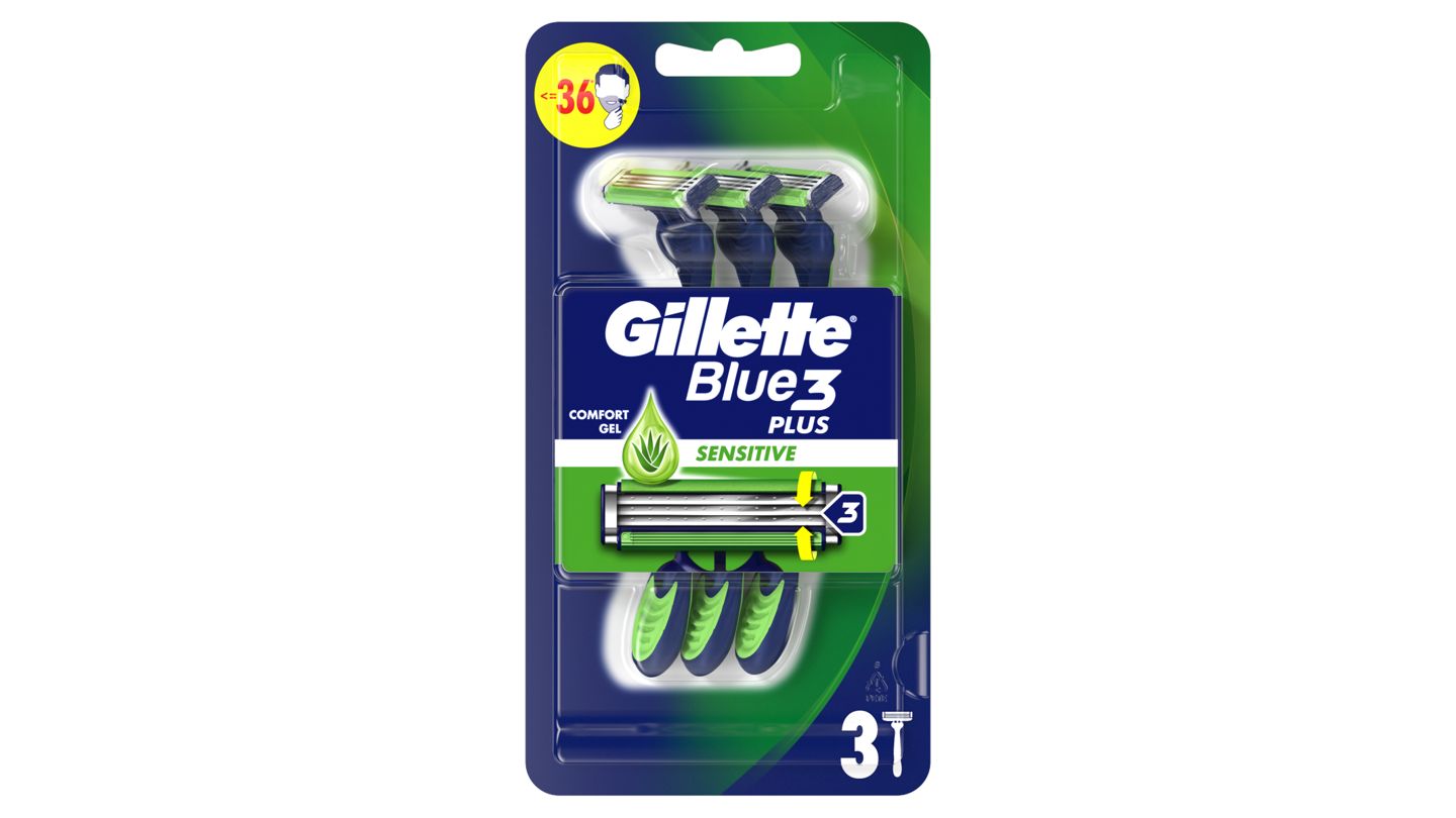 Gillette Blue3 Plus Sensitive, Jednorázové Holící Strojky Pro Muže, Balení Holících Strojků 3ks