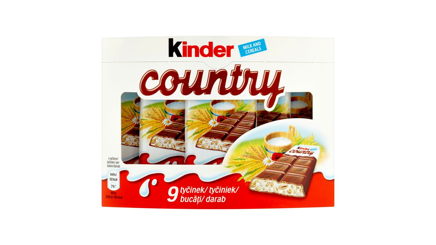 Kinder Country Mléčná čokoláda s mléčnou náplní a obilovinami 9 x 23,5g