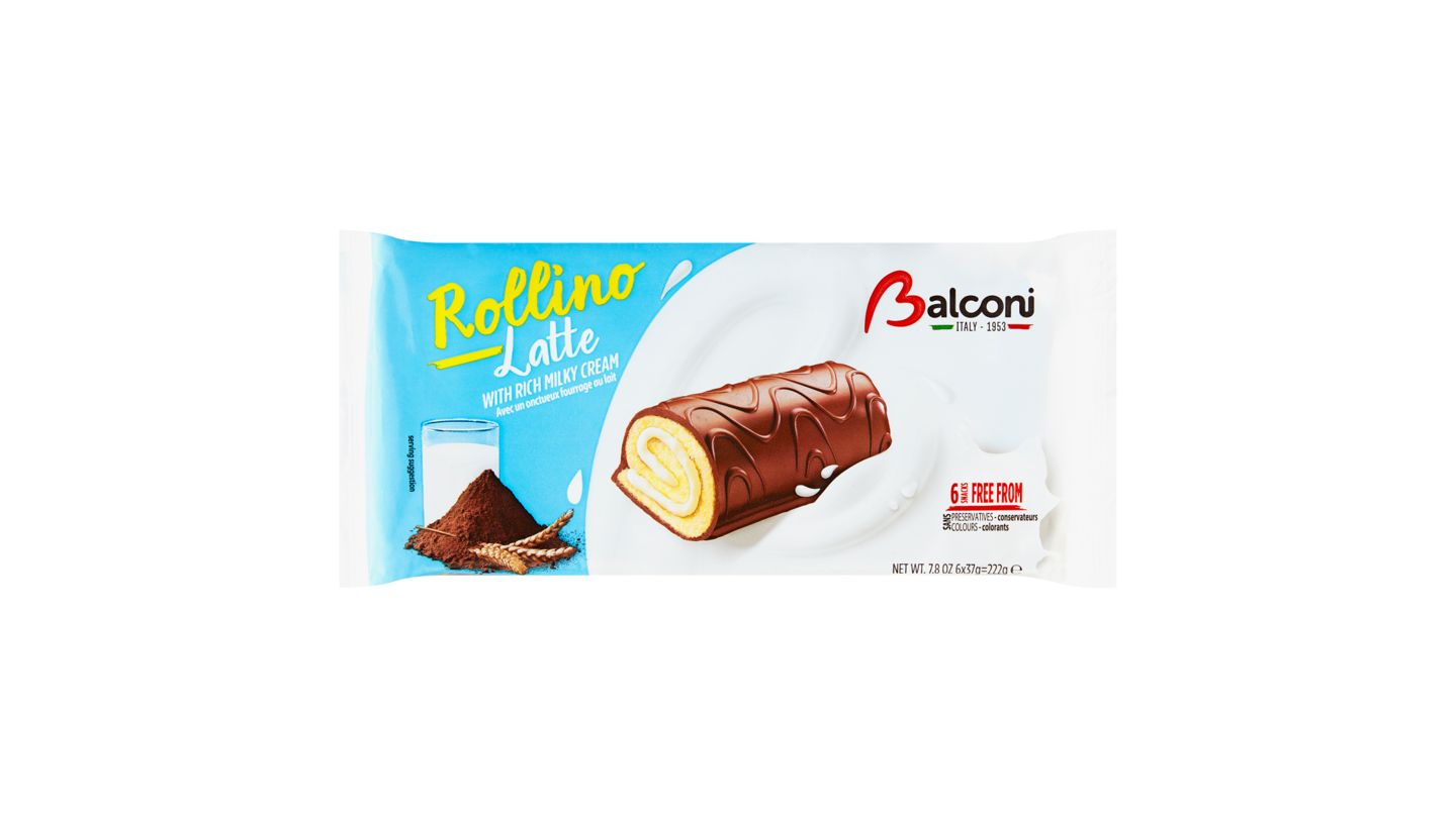 BALCONI ROLLINO 222 g ALL LATTE - s kakaovou polevou a mléčnou náplní