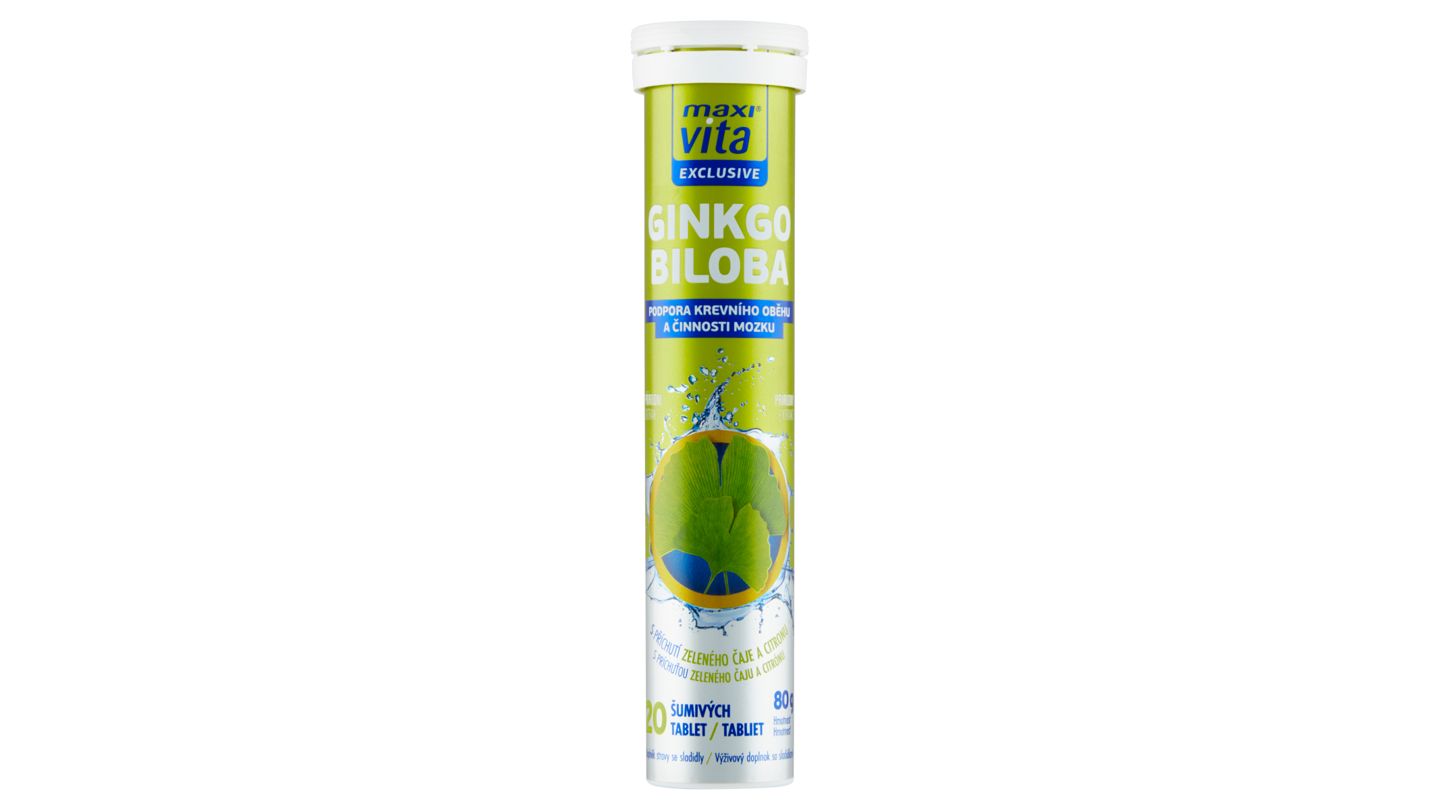 MaxiVita Exclusive Ginkgo biloba s příchutí zeleného čaje a citronu 20 šumivých tablet 80g