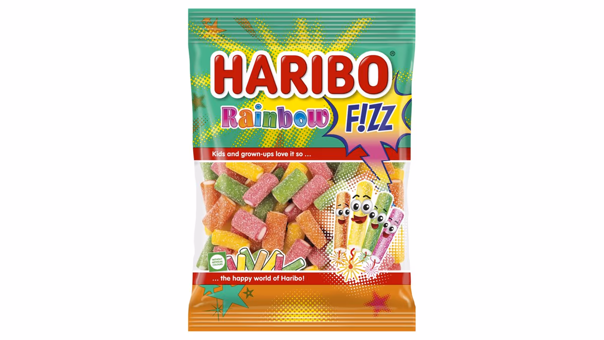 Haribo Rainbow Fizz želé s ovocnou a melounovou příchutí 175g