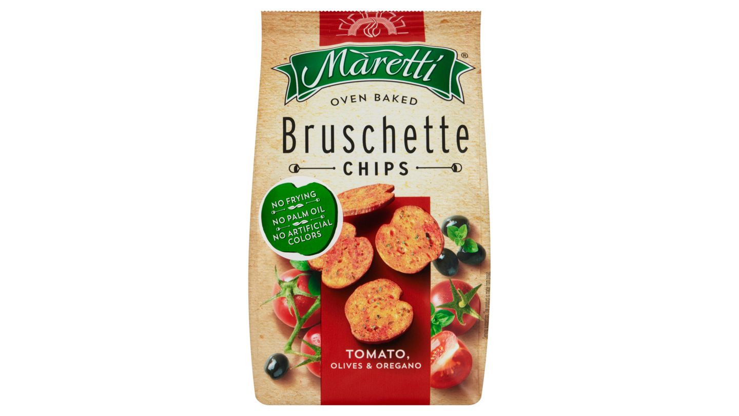 Maretti Bruschette Chips Tomato, Olives & Oregano 70g