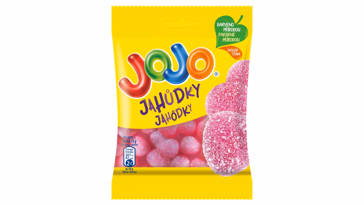 JOJO Jahůdky želé bonbóny s jahodovou příchutí 80g