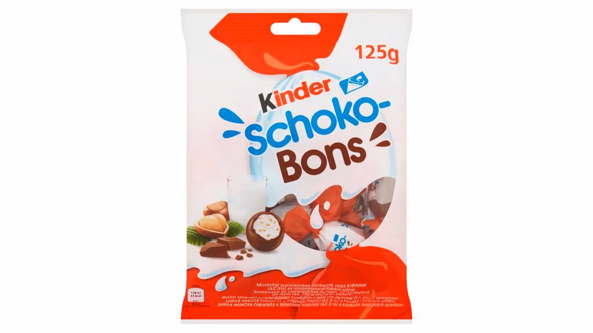 Kinder Schoko-Bons čokoládové bonbony z mléčné čokolády s mléčnou a lískooříškovou náplní 125g