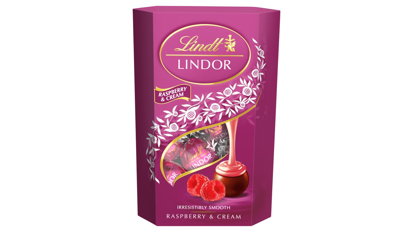 Lindt Lindor Bonbóny z mléčné čokolády s jemnou malinovo-smetanovou náplní 200g