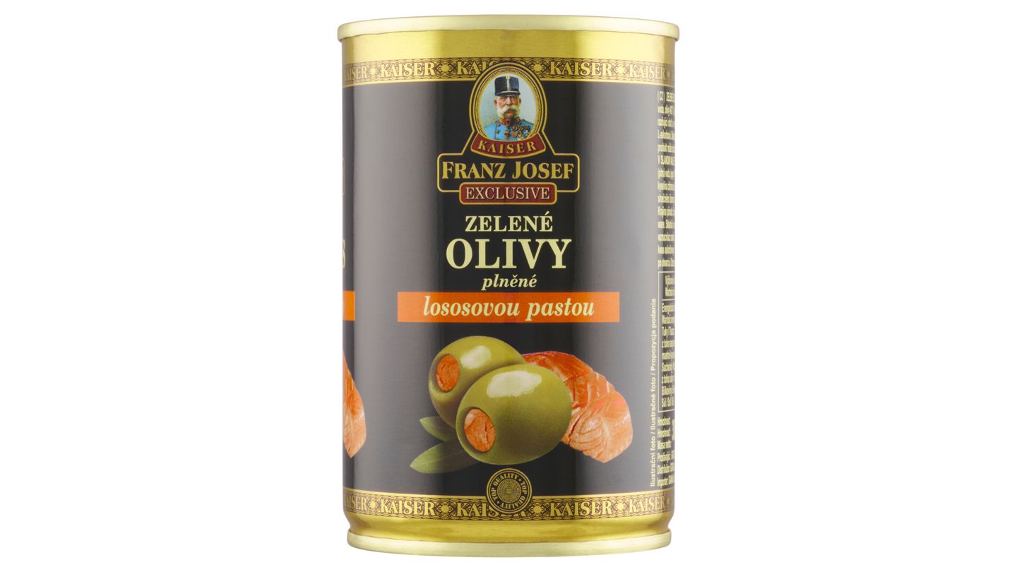 Franz Josef Kaiser Exclusive Zelené olivy plněné lososovou pastou 300g