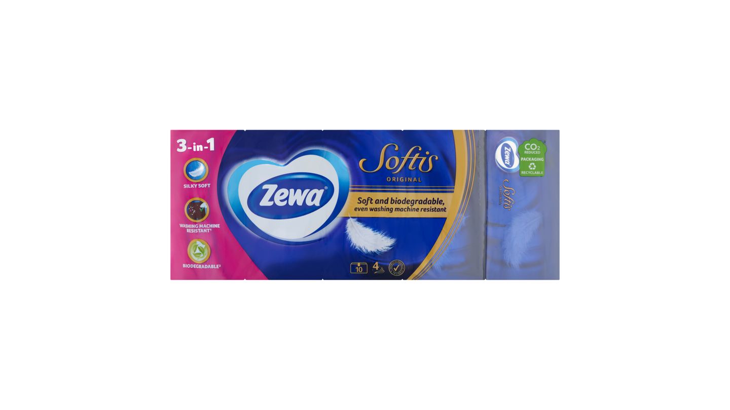 Zewa Softis Original papírové kapesníčky 4 vrstvé 10 x 9 ks