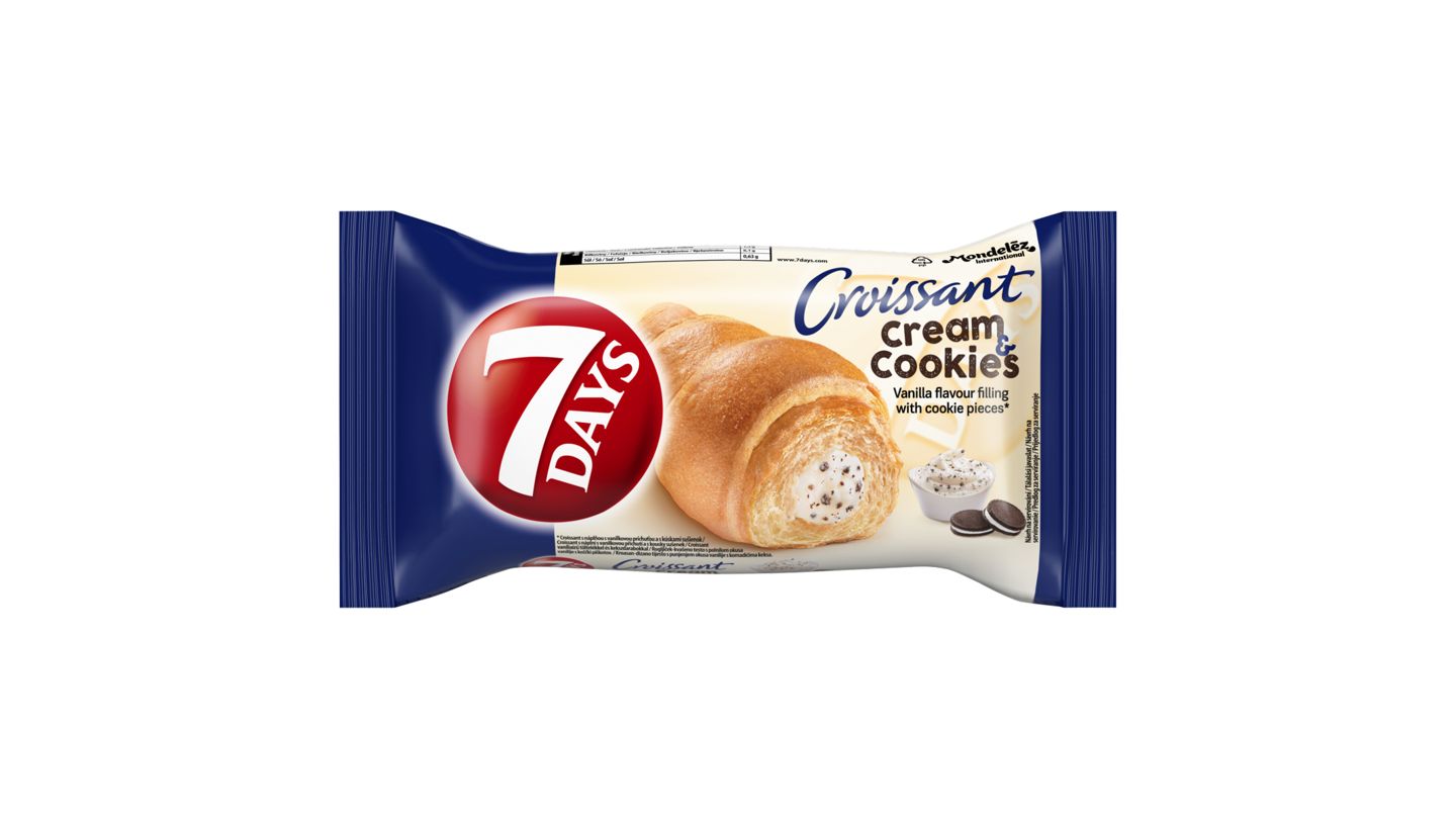 7 Days Croissant Cream & Cookies s vanilkovou příchutí s mlékem a s kousky kakaových sušenek 60g