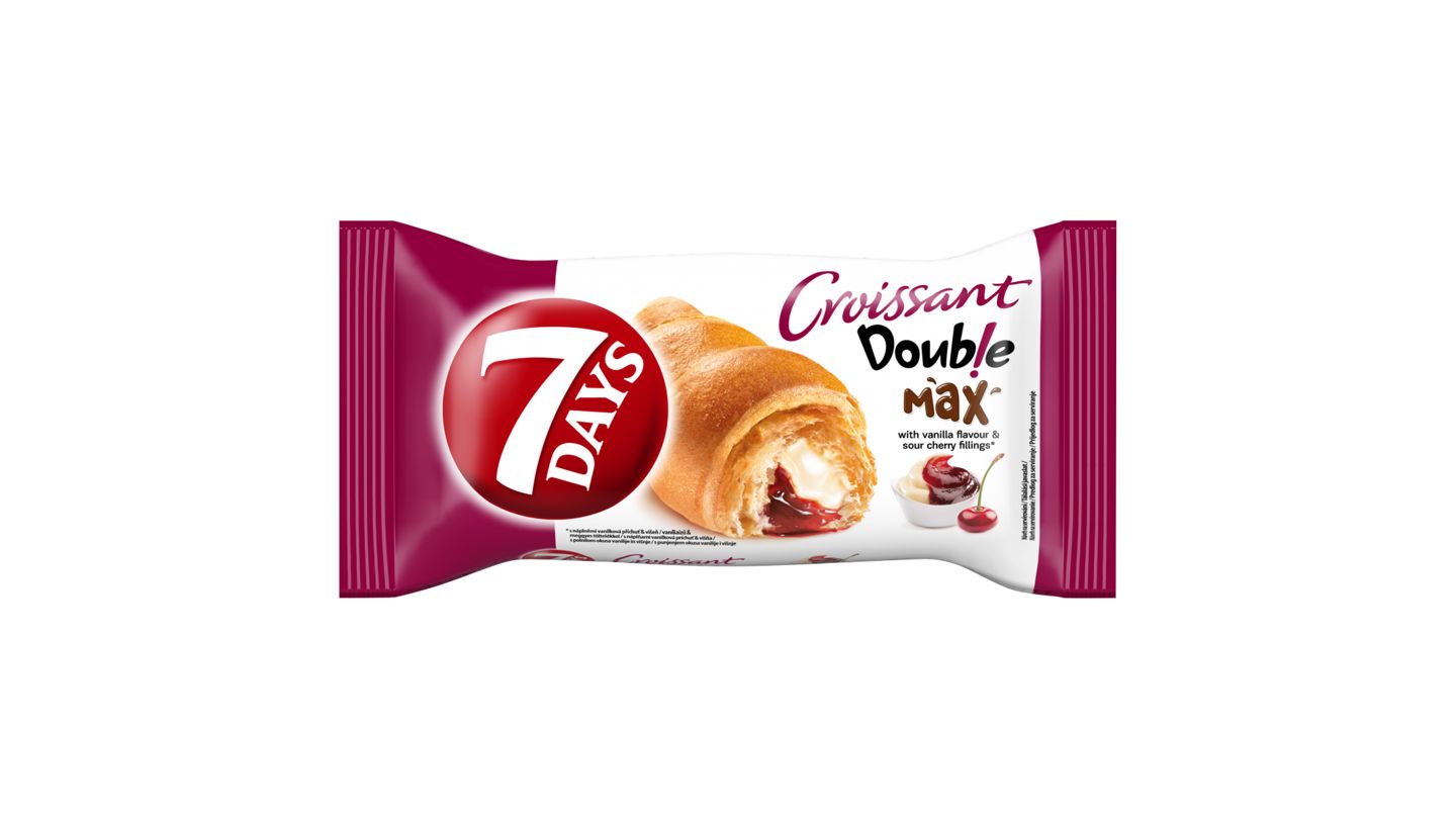 7 Days Croissant Double s náplněmi s vanilkovou příchutí a s višněmi 80g