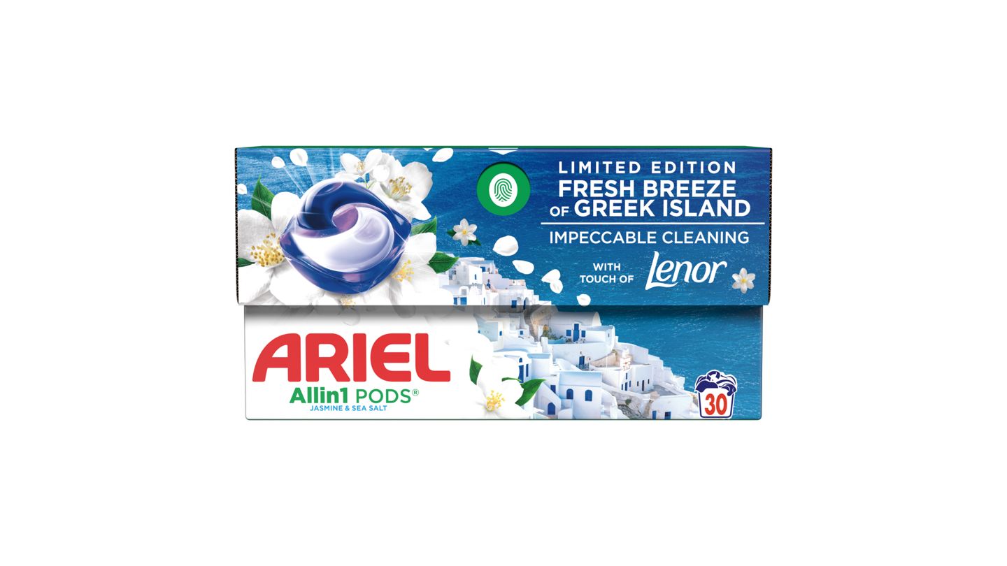Ariel All-in-1 PODS, Tekuté Kapsle Na 30 Praní, Fresh Breeze Of Greek Island