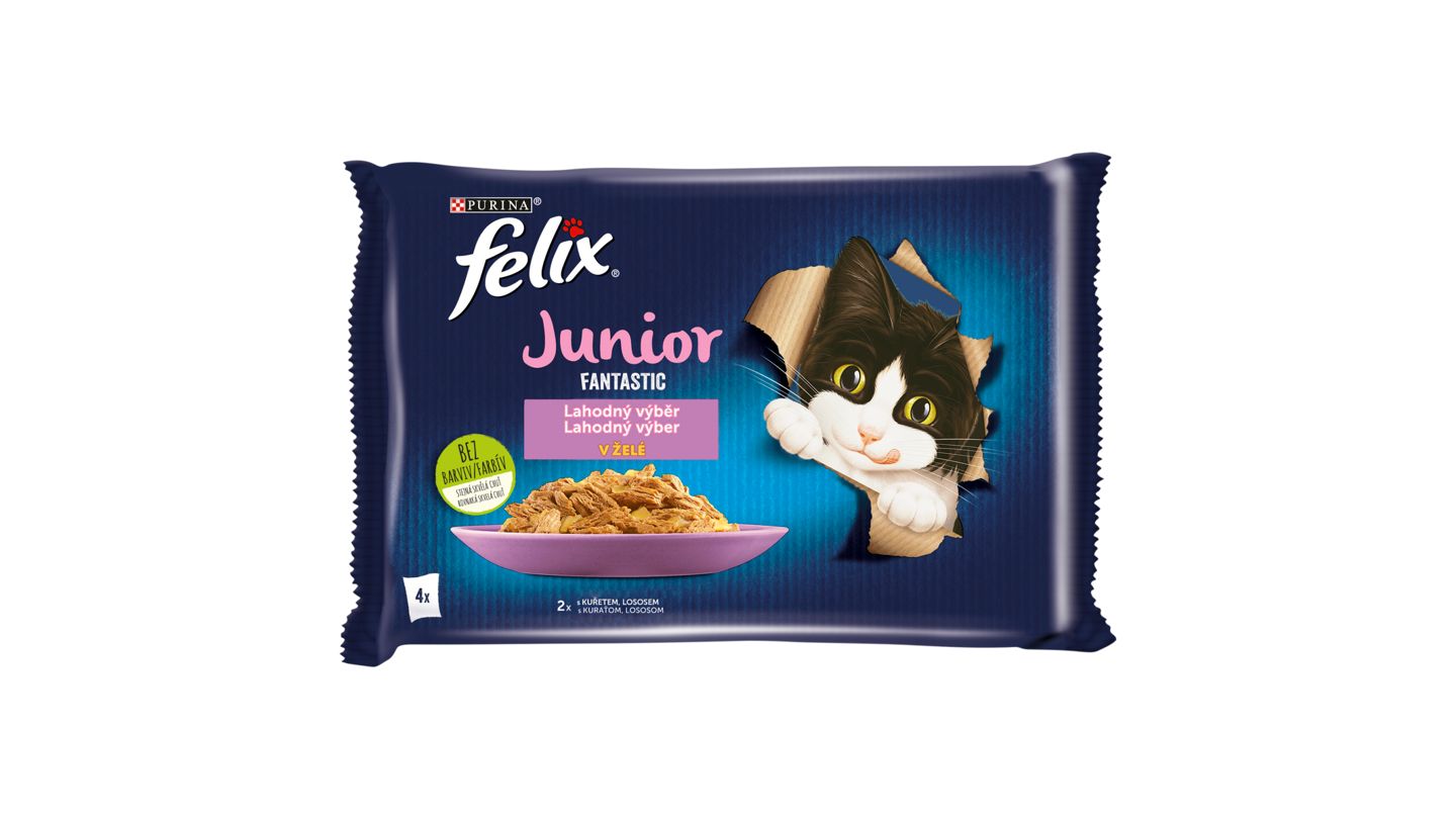 Felix Fantastic Junior kapsičky pro koťata kuře, losos v želé 4 x 85g