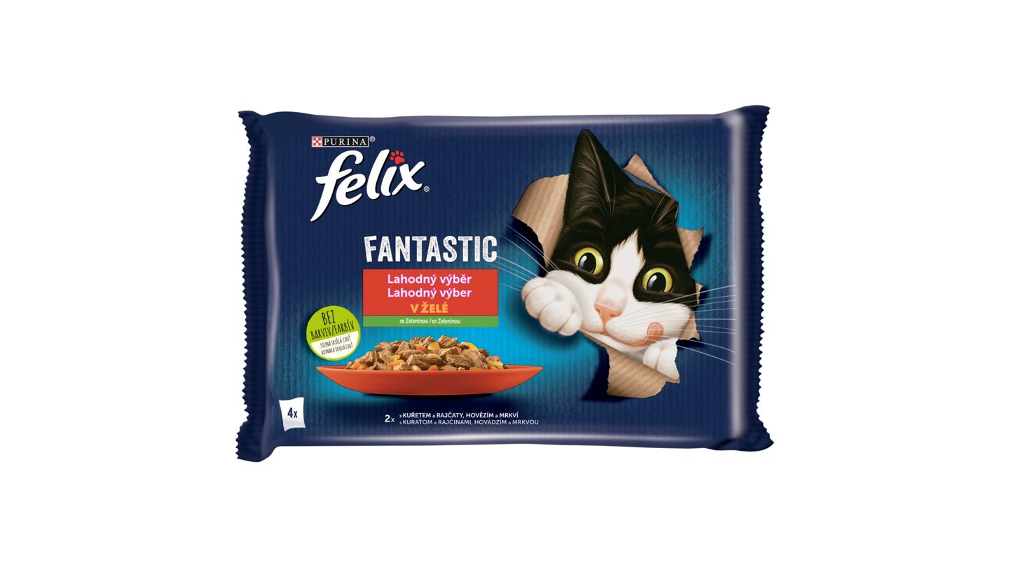 Felix Fantastic kapsičky pro kočky kuře, hovězí v želé 4 x 85g